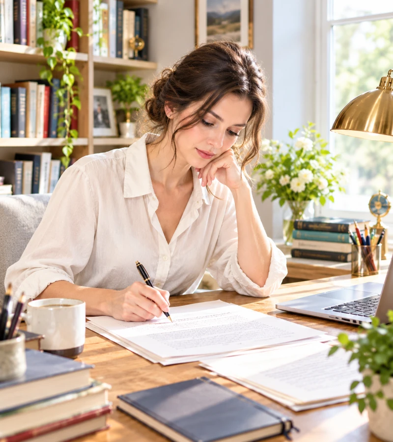 Professional ghostwriter at desk