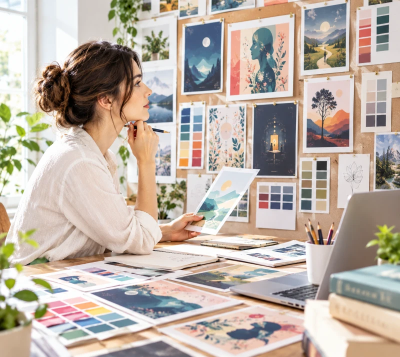 Book cover designer at work